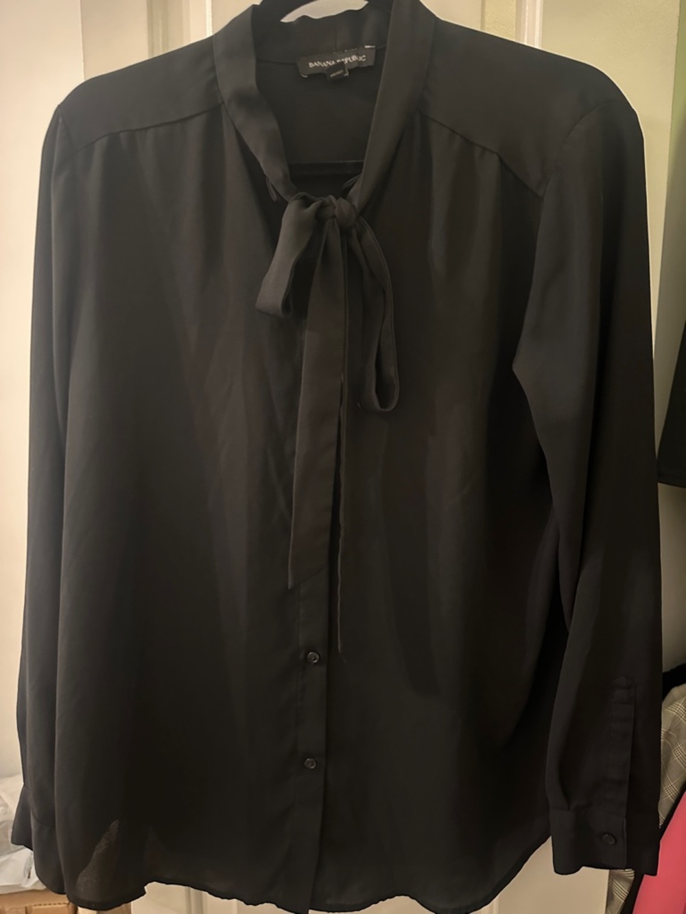 Banana Republic Black Tie-Neck Button-Front Blouse